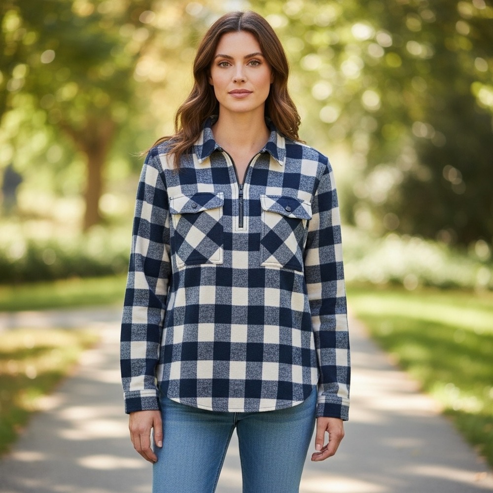 J. Crew Plaid Flannel Long Sleeve Quarter Zip Pullover Wool Blend Cozycore Sz S‎